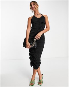 Черное присборенное платье миди Unique21