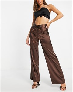 Коричневые брюки с широкими штанинами и акцентной деталью на талии от комплекта Unique21
