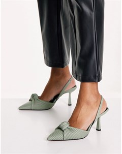 Шалфейно зеленые туфли на среднем каблуке с ремешком на пятке и декоративным узлом Soraya Asos design