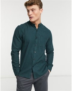 Темно зеленая клетчатая рубашка с воротником с застежкой на пуговицах New look
