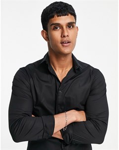 Черная обтягивающая поплиновая рубашка с длинными рукавами New look