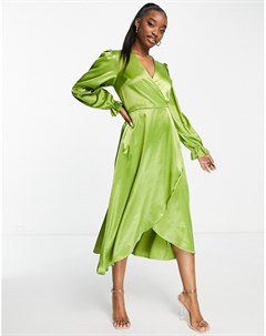 Зеленое платье миди с запахом спереди Ax paris