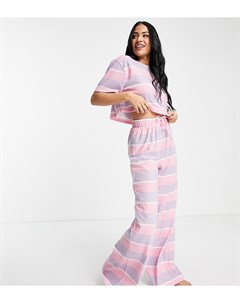 Пижамный комплект в полоску разной ширины розового и фиолетового цветов из футболки и штанов с широк Asos tall