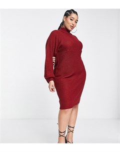 Платье джемпер миди насыщенного красного цвета в стиле oversized с отворачивающимся воротником Threa Threadbare curve