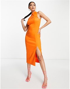 Структурированное платье миди оранжевого цвета с верхней частью в стиле борцовки и с вырезом Asos design