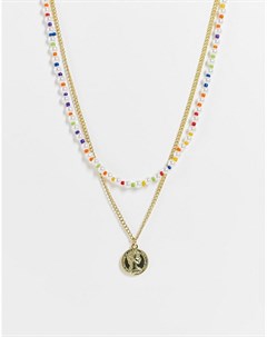 Ожерелье из бус и цепочки с подвеской в виде монетки Madein.
