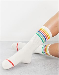 Носки из смесового органического хлопка белого цвета с разноцветными полосками Kirsten Monki