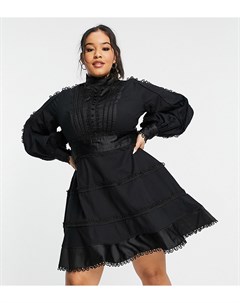 Черное ярусное платье мини с декоративной отделкой из атласа и кружева ASOS DESIGN Curve Asos curve