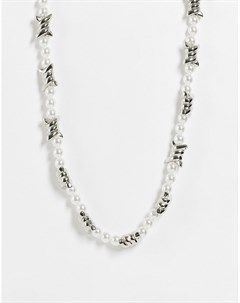 Серебристое ожерелье с бусинами и искусственным жемчугом Madein Madein.