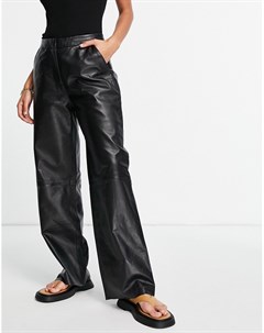 Черные кожаные брюки с завышенной талией и широкими штанинами Eliana Muubaa