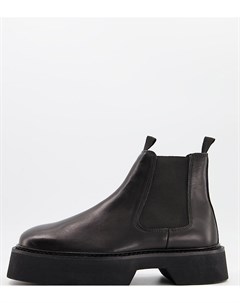 Черные блестящие кожаные ботинки челси с квадратным носком Wide Fit Asos design