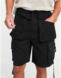 Черные удлиненные шорты карго с ремешками Topman