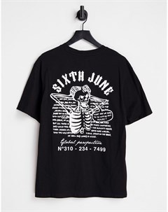Oversized футболка черного цвета с черепом на спине Sixth june