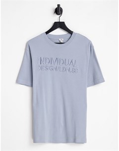 Oversized футболка голубого цвета с надписью Individual River island