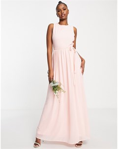 Шифоновое платье макси розового цвета с глубоким свободным вырезом сзади Bridesmaid Tfnc
