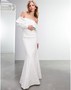 Свадебное платье из крепа с открытыми плечами и длинными рукавами Everly Asos edition