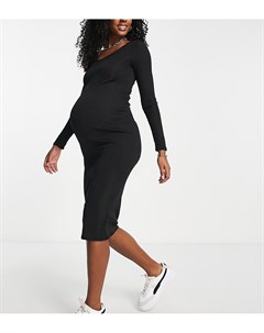 Черное платье миди в рубчик с длинными рукавами Flounce london maternity