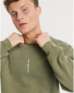 Свитшот цвета хаки с принтом Anywhere Topman