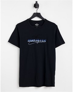 Черная футболка с логотипом на груди Hollister