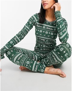 Пижамный комплект зеленого цвета с принтом Фэйр Айл Hollister