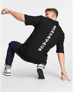 Черная oversized футболка с надписью на японском языке Originals Jack & jones