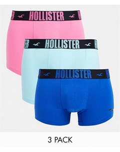 Набор из 3 боксеров брифов синего розового и голубого цветов с логотипом на поясе Hollister