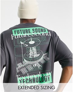 Серая oversized футболка с графическим принтом на спине Asos design