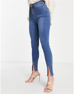 Голубые зауженные джинсы с разрезами спереди Rebellious fashion