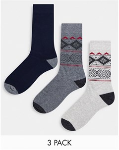 Набор из 3 пар носков серого и кремового цвета с традиционным узором Фэйр Айл и темно синего цвета б Abercrombie & fitch