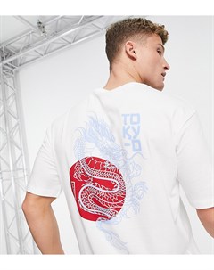 Белая oversized футболка из органического хлопка с принтом дракона на спине эксклюзивно для ASOS Selected homme