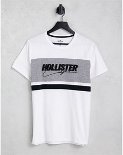Белая футболка со вставкой с логотипом на груди Hollister