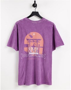 Фиолетовая окрашенная oversized футболка с принтом на спине New look