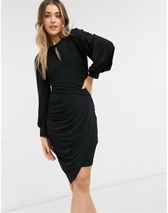 Черное асимметричное платье футляр со сборками и вырезом капелькой Lipsy