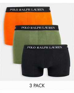 Набор из 3 боксеров брифов черного зеленого и оранжевого цвета с логотипом на резинке Polo ralph lauren