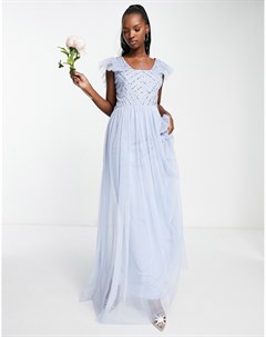 Струящееся платье макси голубого цвета Bridesmaid Frock and frill