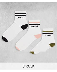 Набор из 3 пар белых спортивных носков с надписью Love Threadbare