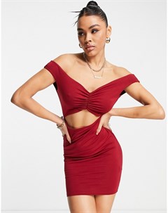 Красное платье мини с открытыми плечами и узлом спереди Asos design