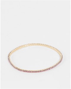 Золотистый эластичный браслет с розовыми кристаллами Asos design