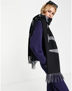 Большой шарф палантин с названием бренда черного и серого цветов Allsaints