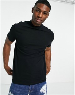 Черная футболка с высокой горловиной из ткани пике Asos design