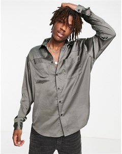 Серая атласная oversized рубашка в стиле вестерн Asos design