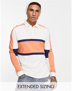 Свободная футболка поло в стиле колор блок оранжевого и синего цвета Asos design