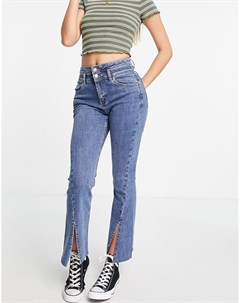 Расклешенные джинсы синего цвета с разрезами на штанинах Urban revivo