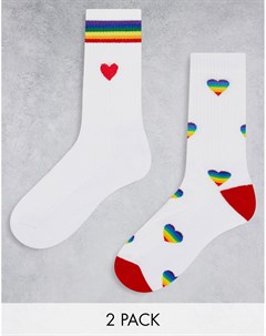 Набор из 2 спортивных носков белого цвета с с разноцветными сердечками Asos design
