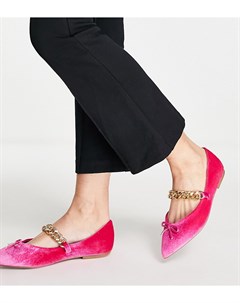 Бархатные розовые балетки для широкой стопы с острым носком и цепочкой Links Asos design
