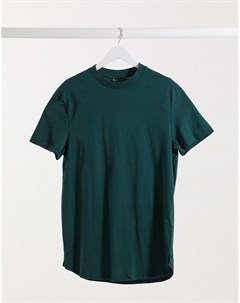 Темно зеленая удлиненная футболка с разрезами по бокам Asos design