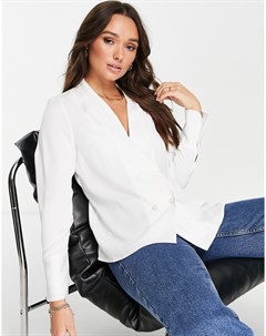 Двубортная блузка из мягкого атласного материала белого цвета Vila
