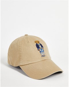 Светло коричневая кепка с логотипом в виде медведя Polo ralph lauren