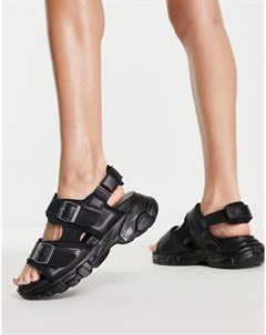 Черные сандалии в спортивном стиле на толстой подошве Fountains Asos design