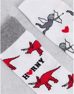 Набор из 2 пар носков до щиколотки с изображением ленивца купидона и динозавра Valentines Asos design